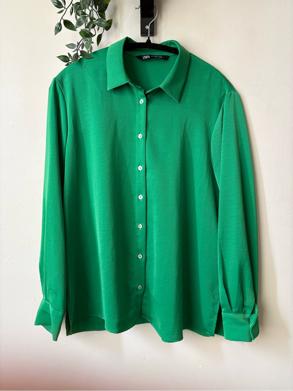 Zara Satiny Bright Green Button Top